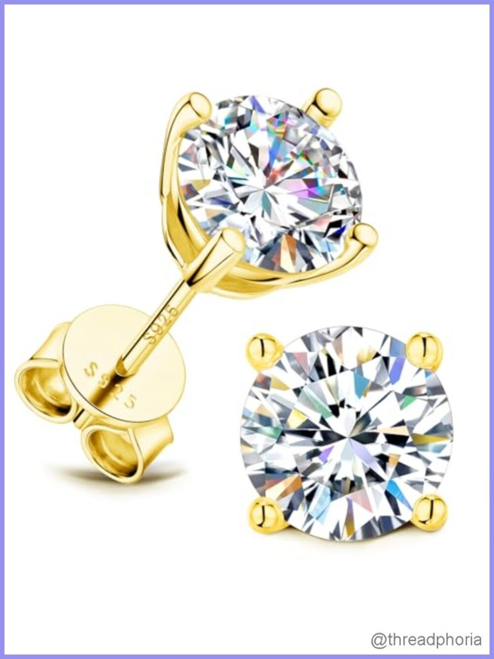 Moissanite Stud Earrings 925 Sterling Silver 14K Gold Plated 2CT VVS1